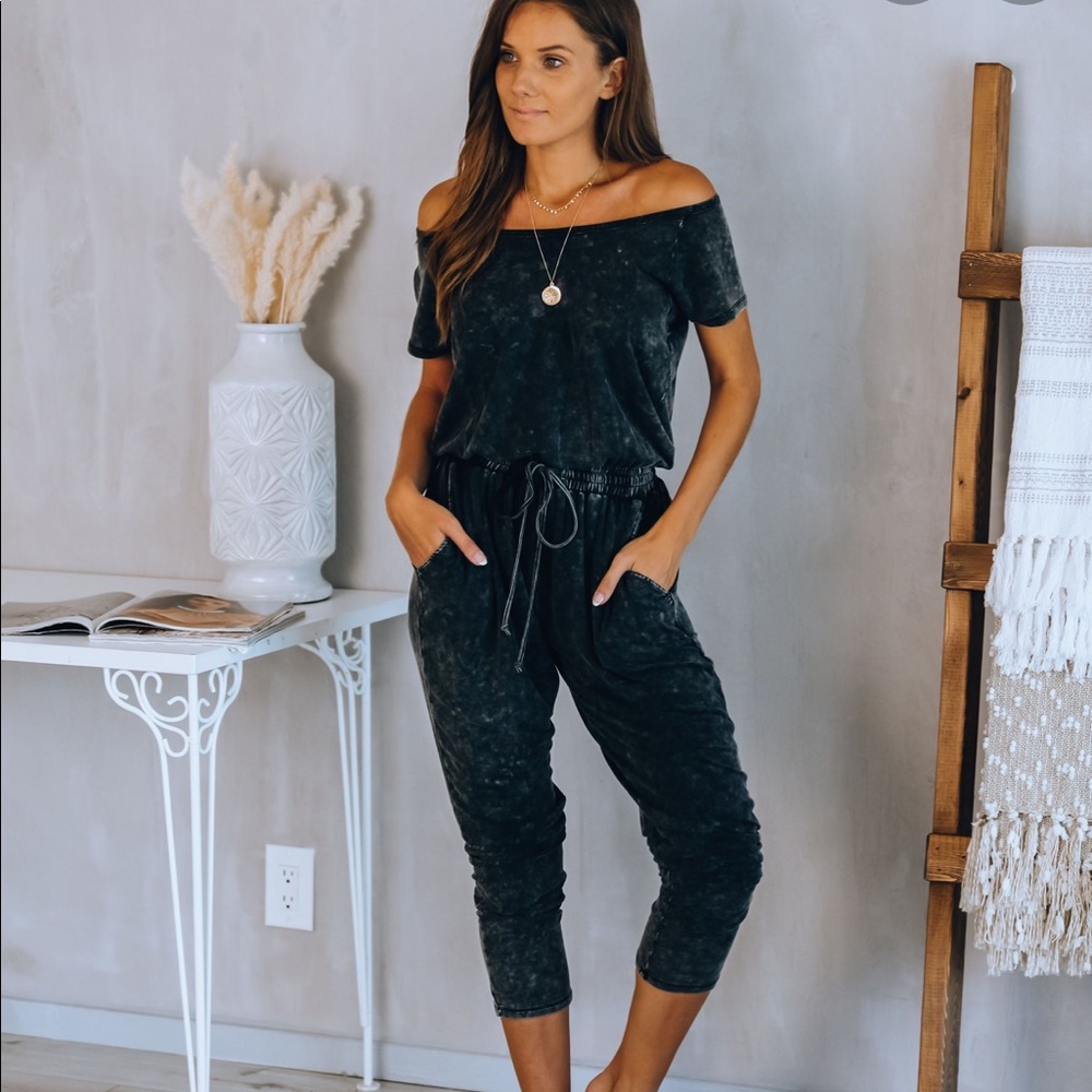 Noah Pocketed Washed Black Jumpsuit